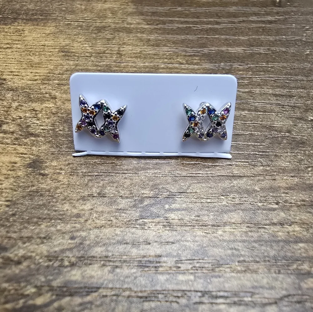 Double X Multi Colored Gem Stud Earrings